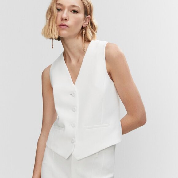 MANGO White Suit Vest with Buttons - Picture 1 of 5
